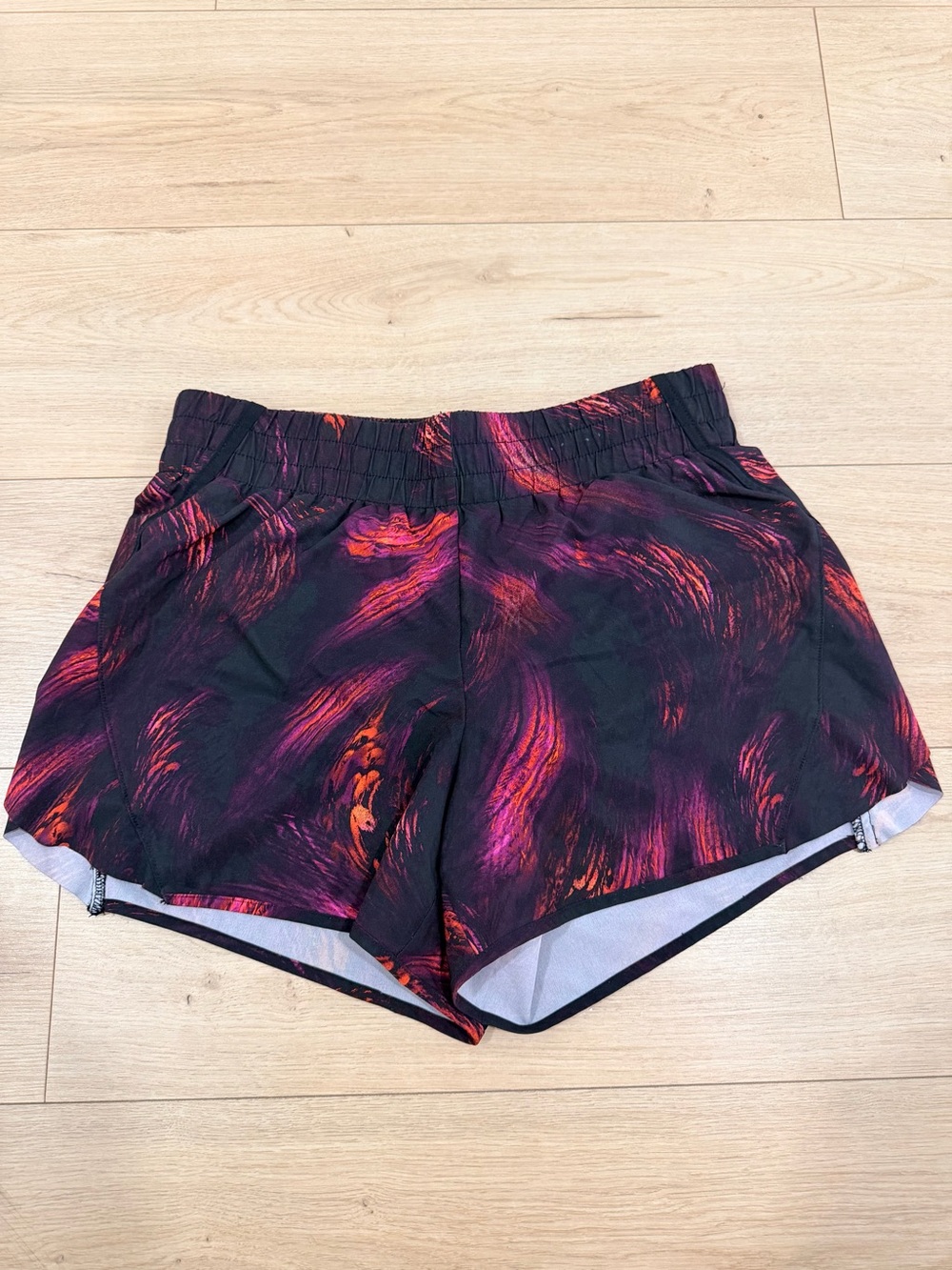 Xersion Black Athletic Shorts with Pink & Orange Swirl